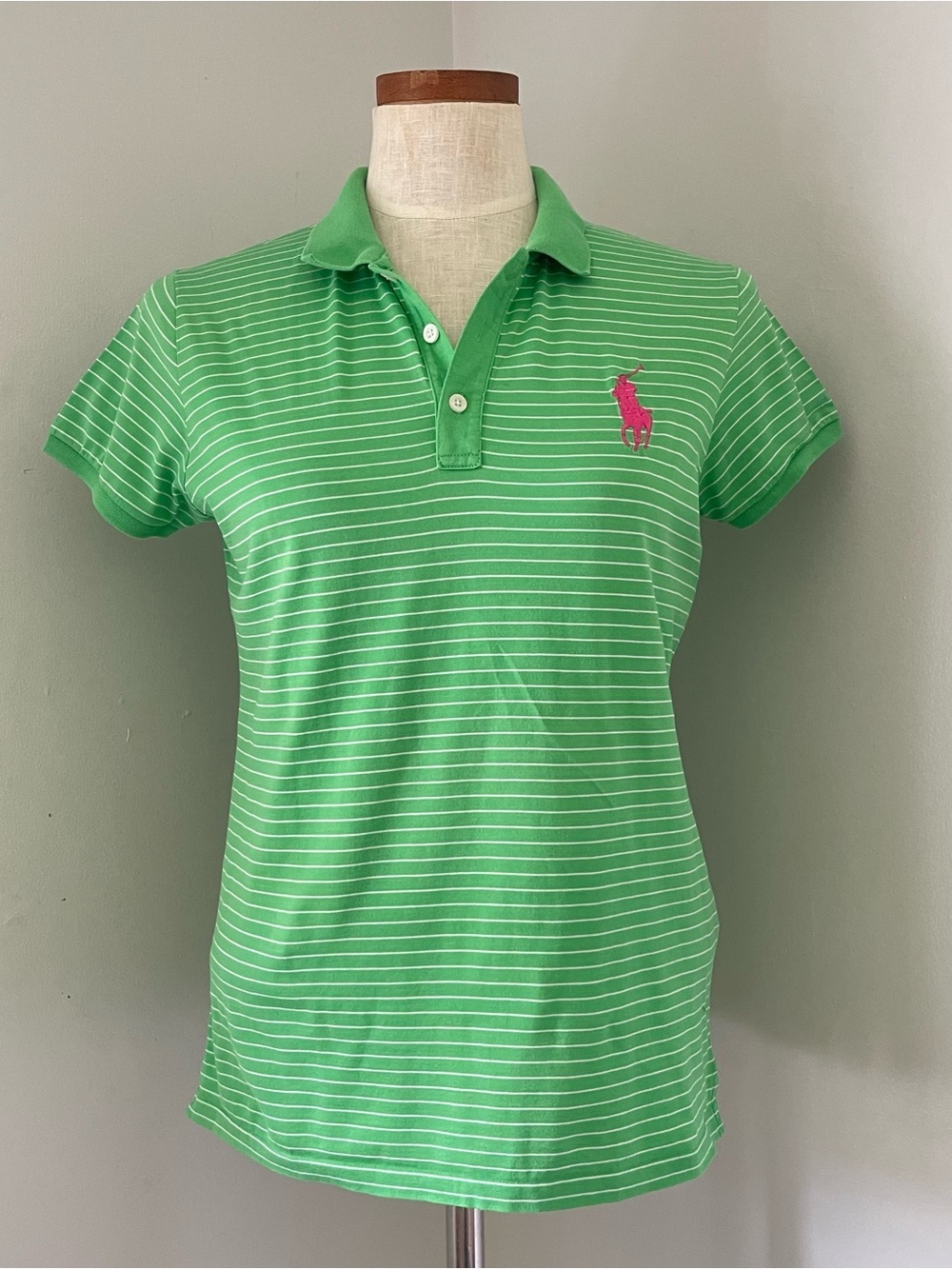 Ralph Lauren Sport Pink Pony Green stripe polo Golf shirt NWOT Medium
